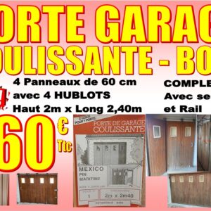 PORTE GARAGE COULISSANTE Bois avec Hublot